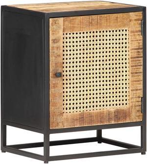vidaXL Bedside Cabinet 15.7"x11.8"x19.7" Rough Mango Wood and Natural Cane