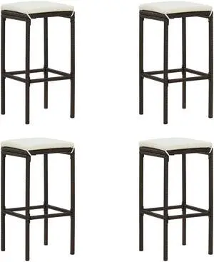 vidaXL Bar Stools Counter Height Stool with Cushions 4 Pcs Brown Poly Rattan