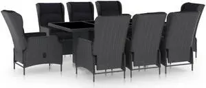 vidaXL Patio Dining Set 9 Piece Chair with Cushions Poly Rattan Dark Gray