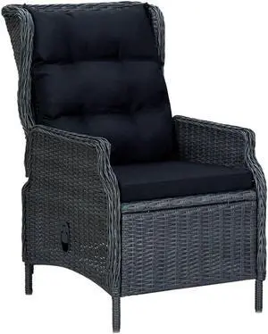 vidaXL Outdoor Recliner Chair Lounge Chair with Cushions Poly Rattan Dark Gray