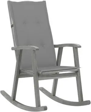 vidaXL Solid Wood Acacia Rocking Chair with Cushions Gray Garden Lounge Seat