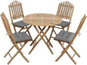 vidaXL 5 Piece Folding Patio Dining Set with Cushions Bamboo vidaXL 5 Piece Folding Patio Dining Set with Cushions Bamboo