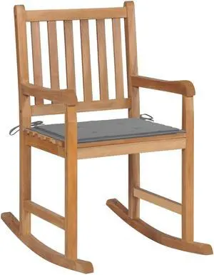 vidaXL Rocking Chair Outdoor Rocking Chair with Gray Cushion Solid Wood Teak