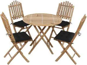 vidaXL 5 Piece Folding Patio Dining Set with Cushions Bamboo vidaXL 5 Piece Folding Patio Dining Set with Cushions Bamboo