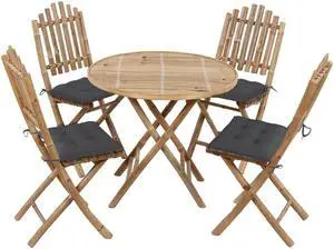 vidaXL 5 Piece Folding Patio Dining Set with Cushions Bamboo vidaXL 5 Piece Folding Patio Dining Set with Cushions Bamboo