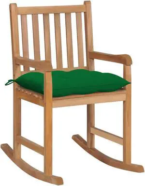 vidaXL Rocking Chair Outdoor Rocking Chair with Green Cushion Solid Wood Teak