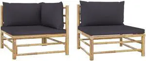vidaXL 2 Piece Patio Lounge Set with Dark Gray Cushions Bamboo