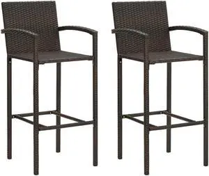vidaXL 2x Bar Stool Brown Poly Rattan Lounge Seating Counter Stools Chairs