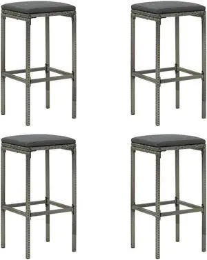 vidaXL Bar Stools Counter Height Stool with Cushions 4 Pcs Gray Poly Rattan vidaXL Bar Stools Counter Height Stool with Cushions 4 Pcs Gray Poly Rattan