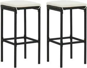 vidaXL Bar Stools Bar Seats Counter Height Island Stools 2 Pcs Black Poly Rattan
