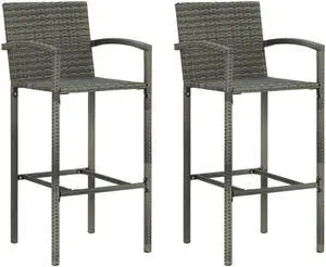 vidaXL Bar Stools Bar Seats Counter Height Island Stools 2 Pcs Gray Poly Rattan