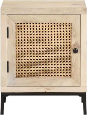 vidaXL Bedside Cabinet 15.7"x11.8"x19.7" Solid Mango Wood and Natural Cane
