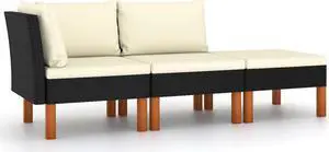 vidaXL Patio Lounge Set 3 Piece Outdoor Sofa Furniture Set Solid Wood PE Rattan