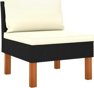 vidaXL Middle Sofa with Cushions Furniture Set for Garden Solid Wood PE Rattan