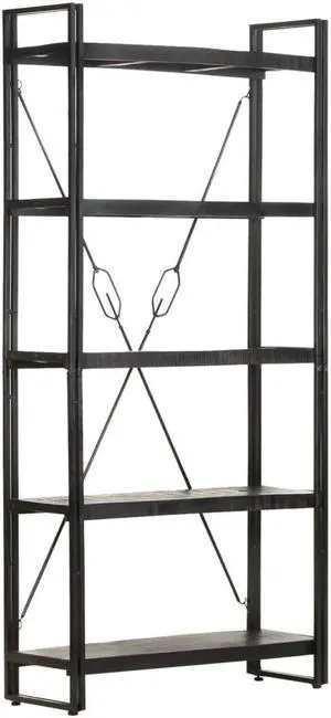 vidaXL Bookshelf 5-Tier Bookcase Book Rack Standing Shelf Black Solid Mango Wood