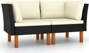 vidaXL Corner Sofa 2 Pcs Sectional Sofa with Cushions Solid Wood PE Rattan