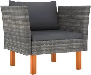 vidaXL Patio Sofa Outdoor Sofa with Cushions Furniture Set Solid Wood PE Rattan