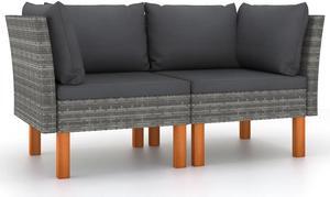 vidaXL Corner Sofa 2 Pcs Sectional Sofa with Cushions Solid Wood PE Rattan