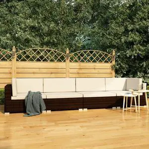 vidaXL Patio Furniture Set 4 Piece Outdoor Sectional Sofa Poly Rattan Brown