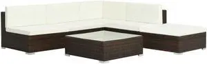 vidaXL Patio Furniture Set 6 Piece Outdoor Sofa with Coffee Table Rattan Brown