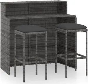 vidaXL Patio Bar Set 3 Piece Bar Stool Bistro Set Bar Table with Cushions Gray