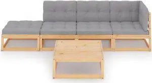 vidaXL Patio Furniture Set 5 Piece Sectional Sofa with Cushions Solid Wood Pine