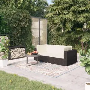 vidaXL 2 Seater Sofa Couch with Cushions Patio Wicker Love Seat PE Rattan Black