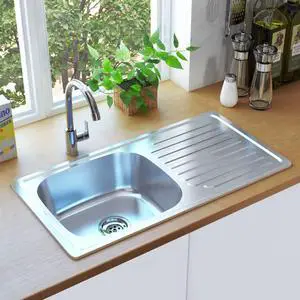 vidaXL Kitchen Sink with Strainer and Trap Stainless Steel Single Bowl Sink vidaXL Kitchen Sink with Strainer and Trap Stainless Steel Single Bowl Sink