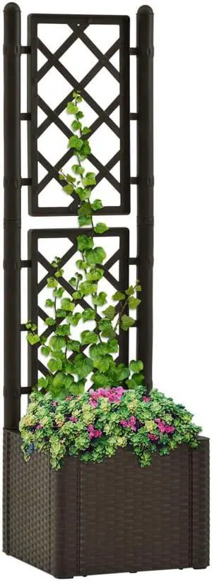vidaXL Garden Raised Bed with Trellis and Self Watering System Mocha