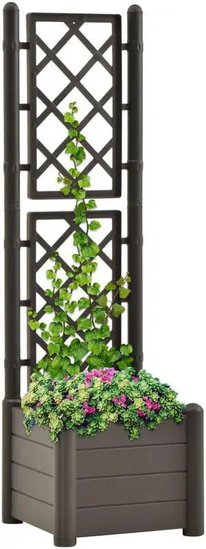 vidaXL Garden Planter with Trellis 16.9"x16.9"x55.9" PP Anthracite