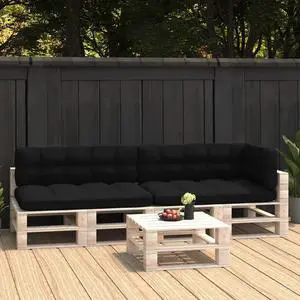 vidaXL Chair Cushion 5 Pcs Outdoor Pallet Seat Cushion Sofa Pad Black Fabric