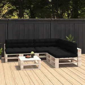 vidaXL 7x Pallet Sofa Cushions Black Home Chair Mat Backrest Seat Pads Fabric