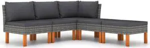 vidaXL Patio Sofa 5 Piece Outdoor Sofa Patio Couch Corner Sofa Gray Poly Rattan