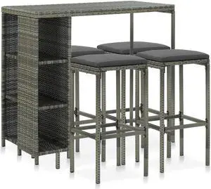 vidaXL Patio Bar Set Bistro Set Bar Stool Table 5 Piece Poly Rattan Brown