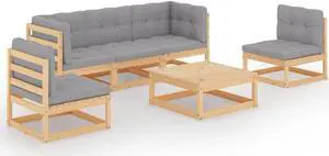 vidaXL Patio Furniture Set 6 Piece Sofa Set with Cushions Solid Wood Pine