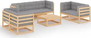 vidaXL Patio Lounge Set Outdoor Sectional Sofa Set 8 Piece Solid Wood Pine
