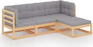 vidaXL Patio Furniture Set 4 Piece Sectional Sofa with Cushions Solid Wood Pine