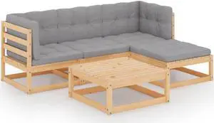 vidaXL Patio Furniture Set 5 Piece Sectional Sofa with Cushions Solid Wood Pine