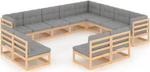 vidaXL Patio Furniture Set 12 Piece Sofa Set with Cushions Solid Wood Pine