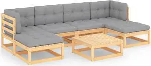 vidaXL Patio Furniture Set 7 Piece Sofa Set with Cushions Solid Wood Pine