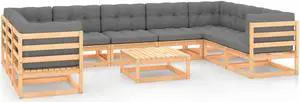 vidaXL Patio Furniture Set 10 Piece Sofa Set with Cushions Solid Wood Pine