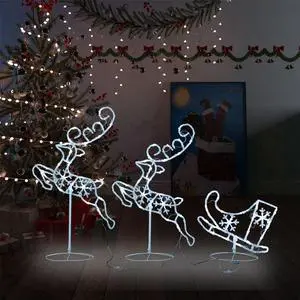 vidaXL Christmas Reindeer and Sleigh Christmas Lighting Acrylic Cold White