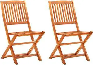 vidaXL 2x Solid Eucalyptus Wood Folding Patio Chairs Garden Foldable Furniture