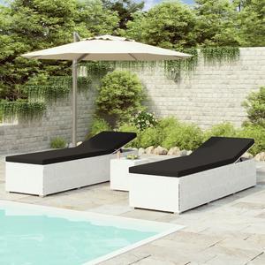 vidaXL Patio Sun Lounger Pool Sunbed with Tea Table 3 Piece Poly Rattan White