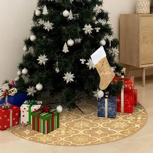 vidaXL Christmas Tree Skirt Artificial Tree Mat with Sock Luxury Yellow Fabric