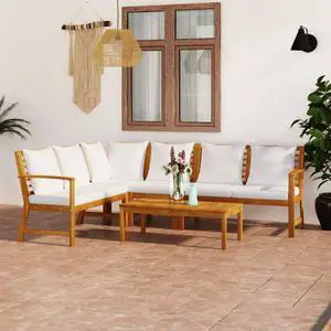 vidaXL Patio Lounge Set Outdoor Sectional Sofa 5 Piece Cream Solid Wood Acacia