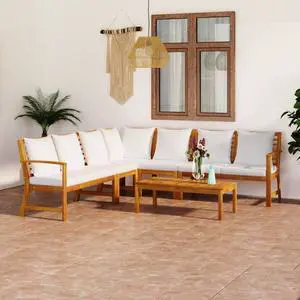 vidaXL Patio Lounge Set Outdoor Sectional Sofa 6 Piece Cream Solid Wood Acacia