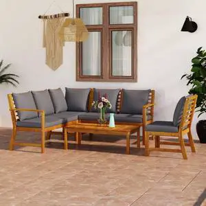vidaXL Patio Lounge Set Outdoor Sectional Sofa Set 5 Piece Solid Wood Acacia