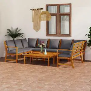 vidaXL Patio Lounge Set Outdoor Sectional Sofa Set 9 Piece Solid Wood Acacia