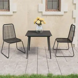 vidaXL Patio Dining Set 3 Piece Outdoor Table and Chairs PVC Rattan Black